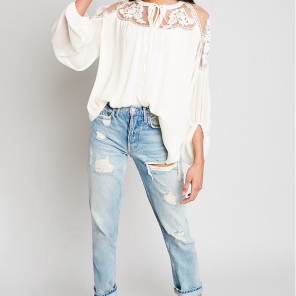 🆕Black Semi Sheer Lace Flowy Peasant Doll Blouse - Picture 4 of 7